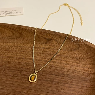 DREJEW สร้อยคอโซ่ ชุบทอง 18K จี้ลูกปัดหินตาเสือ สไตล์เรโทร แฟชั่นสําหรับผู้หญิง