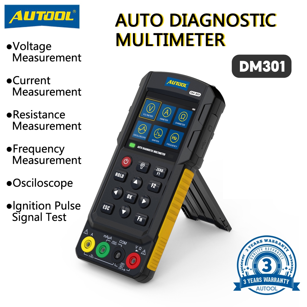 Autool DM301 มัลติมิเตอร์วินิจฉัยรถยนต์ วัดแรงดันไฟฟ้า oscilloscope วัดกระแสไฟฟ้า ความต้านทาน การวัด จุดระเบิด ชีพจร สัญญาณทดสอบ ความถี่ วัด