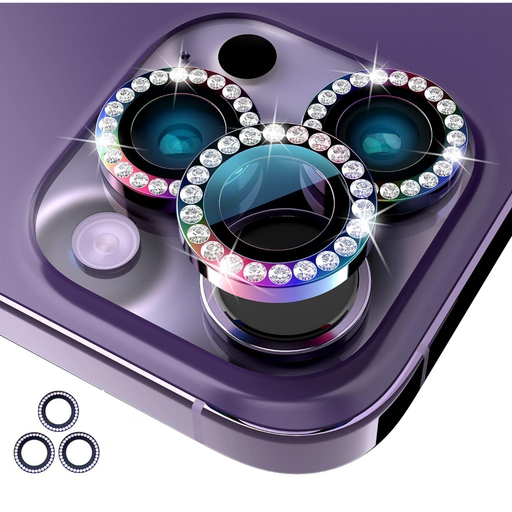 เพชร ป้องกันกล้อง พร้อมกระจกนิรภัย แหวนโลหะ เคสเลนส์ สําหรับ iPhone 15 14 Plus 14 15 Pro Max