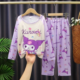 สาวการ์ตูนน่ารักชุดนอนแขนยาวKuromi cinnamoroll Pijamasสําหรับเด็กเด็กผู้หญิงชุดนอนเด็กราคาถูกWan127