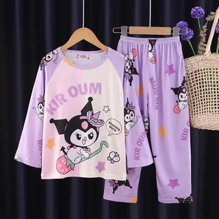 สาวการ์ตูนน่ารักชุดนอนแขนยาวKuromi cinnamoroll Pijamasสําหรับเด็กเด็กผู้หญิงชุดนอนเด็กราคาถูกWan127