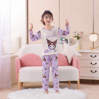 สาวการ์ตูนน่ารักชุดนอนแขนยาวKuromi cinnamoroll Pijamasสําหรับเด็กเด็กผู้หญิงชุดนอนเด็กราคาถูกWan127