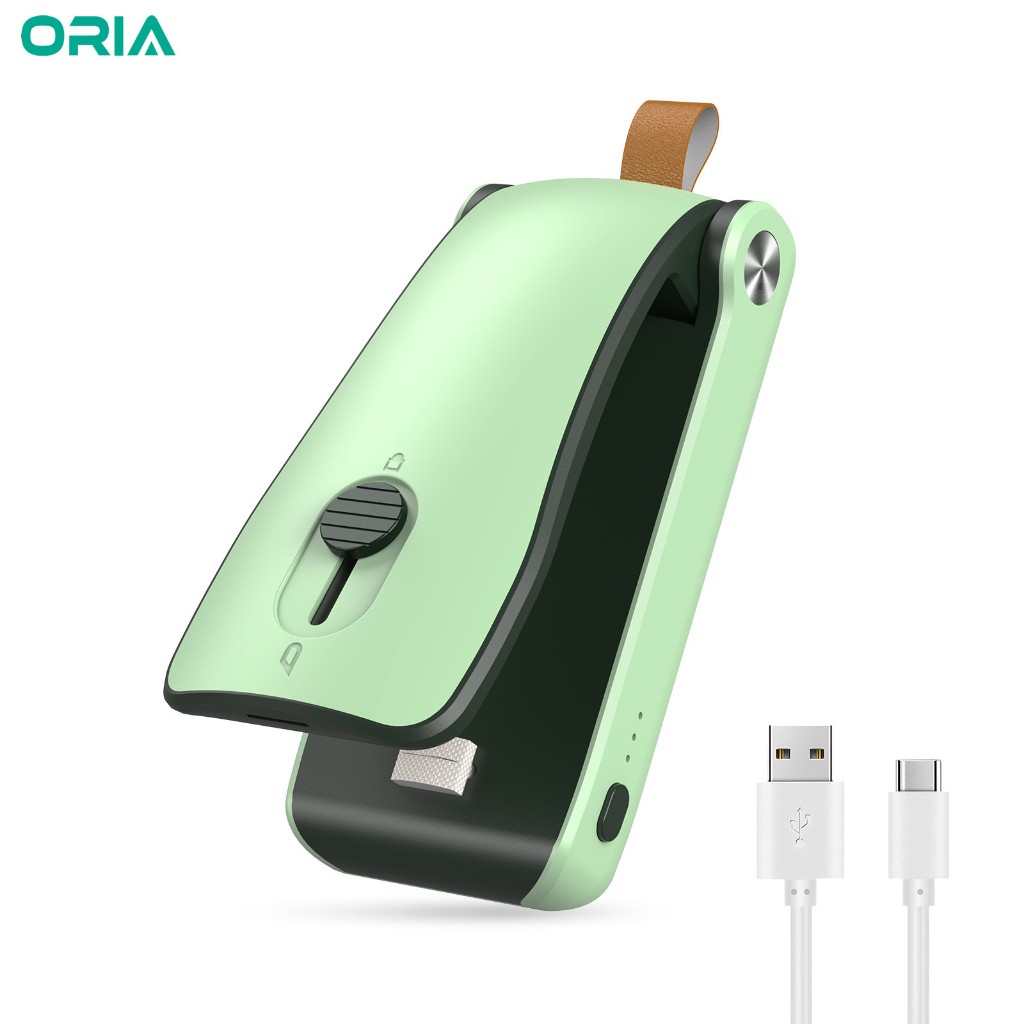 Oria 2 in 1 เครื่องซีลถุงพลาสติก ขนาดเล็ก แบบพกพา ชาร์จ USB สําหรับขนม คุกกี้