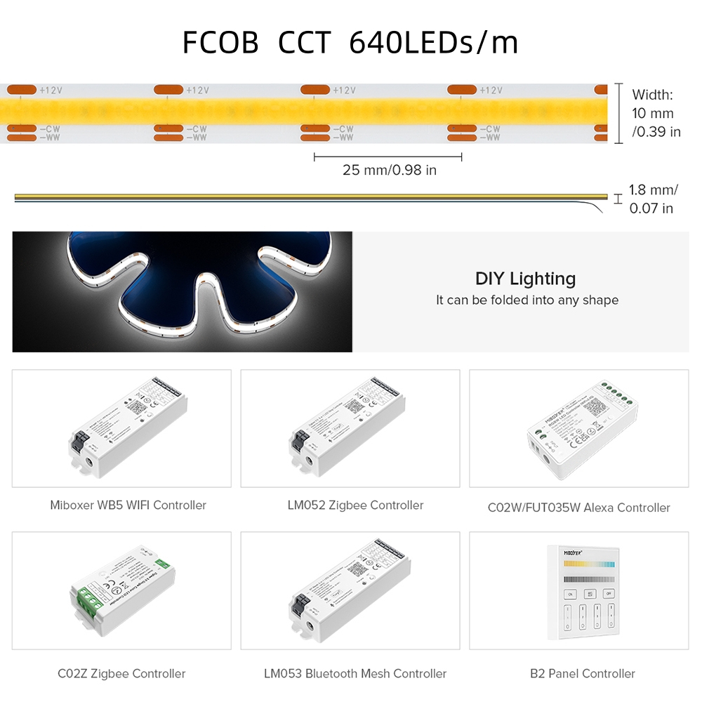 BTF-LIGHTING  2700k-6000K แถบไฟ LED COB CCT 640LEDs/m หรี่แสง อุณหภูมิการจับคู่สี 12V 24V Ra> 90 - รูปที่ 4