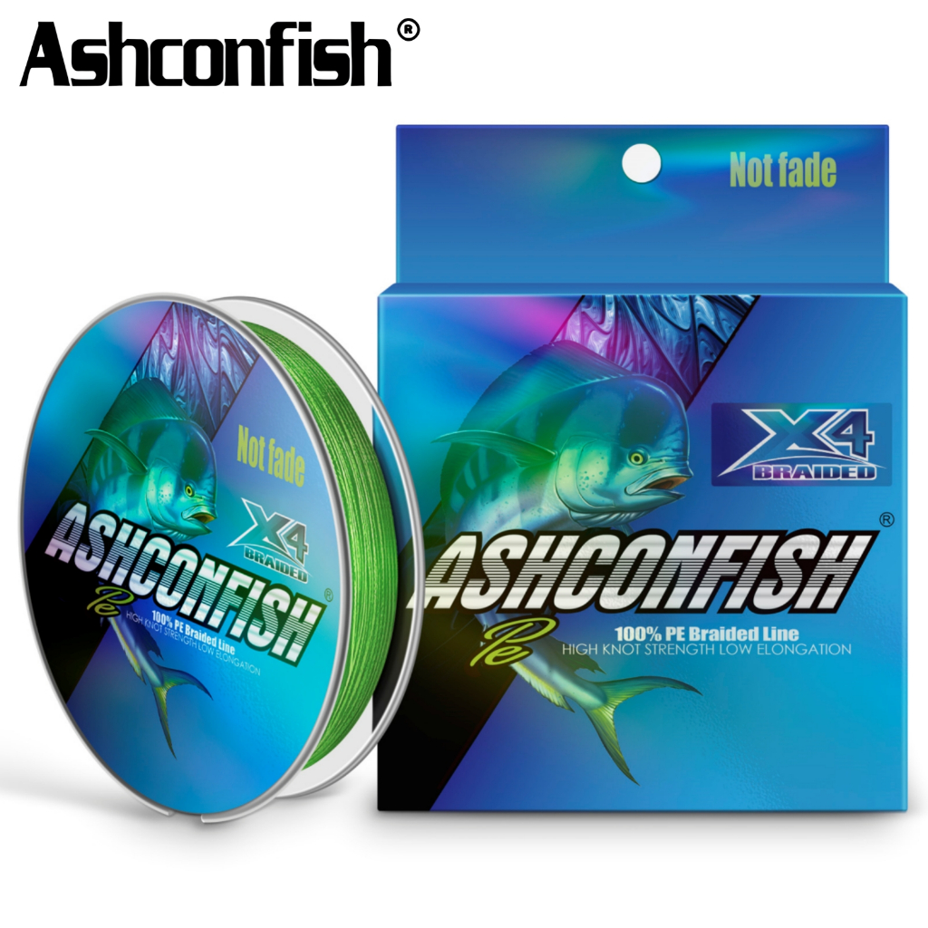 Ashconfish สายเอ็นตกปลาน้ําเค็ม PE แบบถัก ไม่ย้อมสี 300 ม. แข็งแรงมาก 4 เส้น
