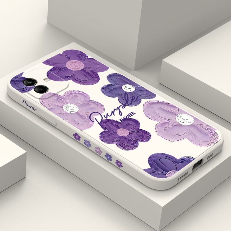 SAMSUNG ดอกไม้สีม่วงเคสโทรศัพท์สําหรับSamsung Galaxy A17 A07 A56 A36 A26 A16 A06 A15 A25 A35 A55 A05 A05S 4G 5Gซิลิโคนเหลวด้านข้างรูปแบบฝาครอบ