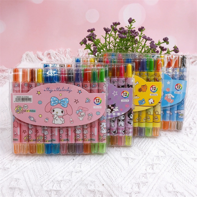 การ์ตูน 12 สี หมุนได้ ดินสอสี ไม่สกปรก มือนักเรียน วาดภาพกราฟฟิตี น้ํามัน สีพาสเทล เครื่องเขียน ของขวัญ WJ027