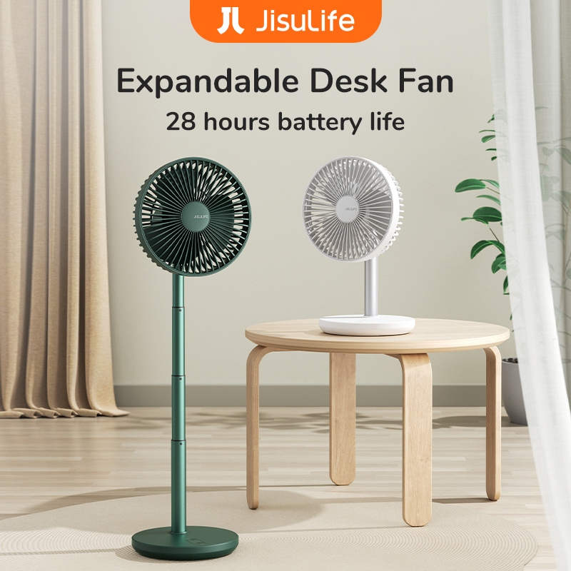 Jisulife พัดลมแบบพกพาแนวตั้ง 8000mAh พัดลมหมุนเวียนอากาศ 5 ระดับความเร็วลมสามารถปรับซ้ายและขวาได้ 120 °