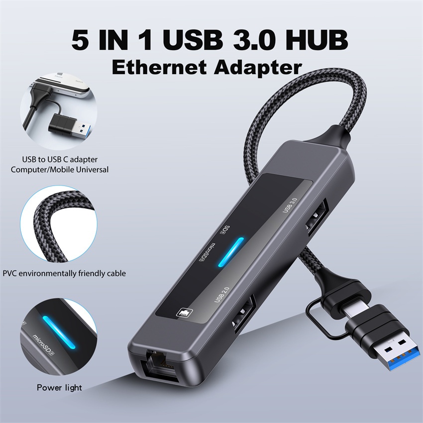 5 in 1 USB 3.0 HUB Ethernet อะแดปเตอร์ USB C Docking Station พร้อม SD Tf ช่องใส่การ์ด USB 3.0 /2.0 h