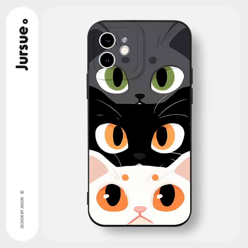 JURSUE สีดำ เคสไอโฟน เคสซิลิโคนนุ่มกันกระแทกการ์ตูนตลก เคสโทรศัพท์ Compatible for iPhone 16 15 14 13 12 11 Pro Max SE 2020 X XR XS 8 7 Plus พลัส HFAB75