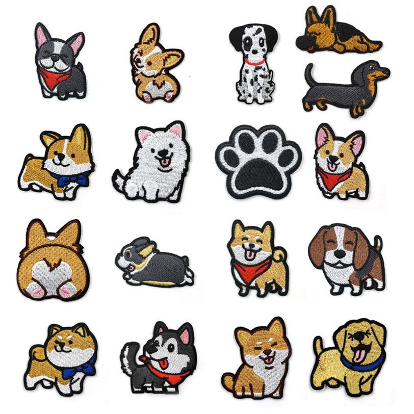 Erha Spotted ไส้กรอกสุนัข Shiba Inu De Shepherd Pug และสุนัขอื่นๆการ์ตูนปักสติกเกอร์ผ้า Ripped แฟชั่นอะนิเมะตกแต่ง Patch สติกเกอร์เสื้อผ้ากางเกงเด็กป้าย