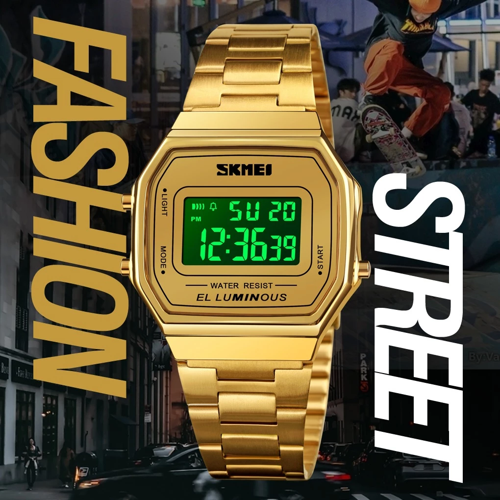 Skmei 1647 นาฬิกาข้อมือดิจิทัล ลําลอง สายสเตนเลส กันน้ํา สไตล์วินเทจ สําหรับผู้ชาย 1123 2049 2033
