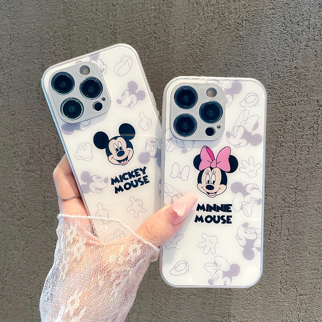 เคสโทรศัพท์มือถือกระจกนิรภัย ลายการ์ตูนมิกกี้ มินนี่เมาส์น่ารัก สําหรับ เคส Samsung Galaxy A12 A13 A