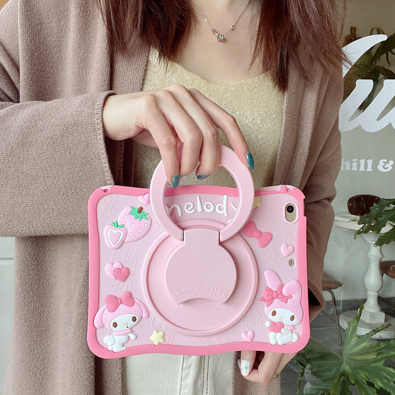 เคสแท็บเล็ต ซิลิโคนนิ่ม ลายการ์ตูนเมโลดี้น่ารัก พร้อมขาตั้ง 360 องศา สําหรับ ipad air4 air5 2022 10th 10.9 mini6 5 1 air1 air2 2019 10.2 pro11 10.5 9.7