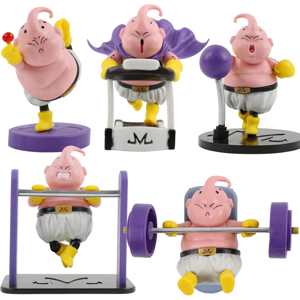 โมเดลฟิกเกอร์ PVC อนิเมะ Dragon Ball Z Babidi Boos Majin Buu Fitness Treadmill Yoga Barbell Q Version สําหรับตกแต่งโต๊ะ 5 ชิ้น ต่อชุด