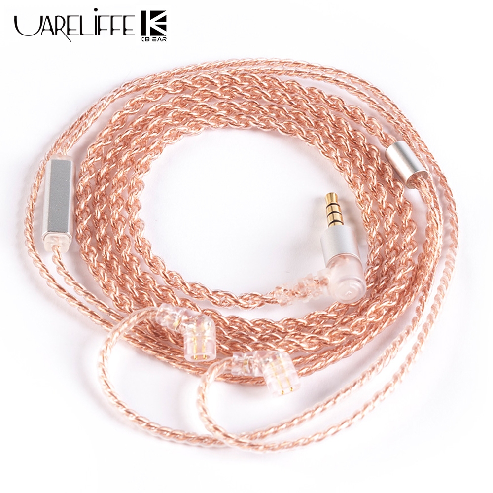 Uareliffe KBEAR หูฟังเปลี่ยนสาย 4N 4 Core ออกซิเจนฟรีทองแดง HiFi Sound หูฟังอัพเกรดลวด MMCX/2Pin/QDC