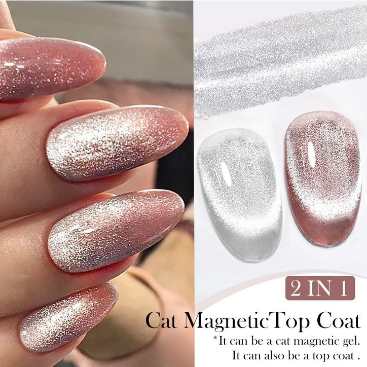 LILYCUTE แมวแม่เหล็กเจล Polish Top Coat Super Sparking Silver Snowlight แม่เหล็กเจลเล็บกึ่งถาวร UV เ