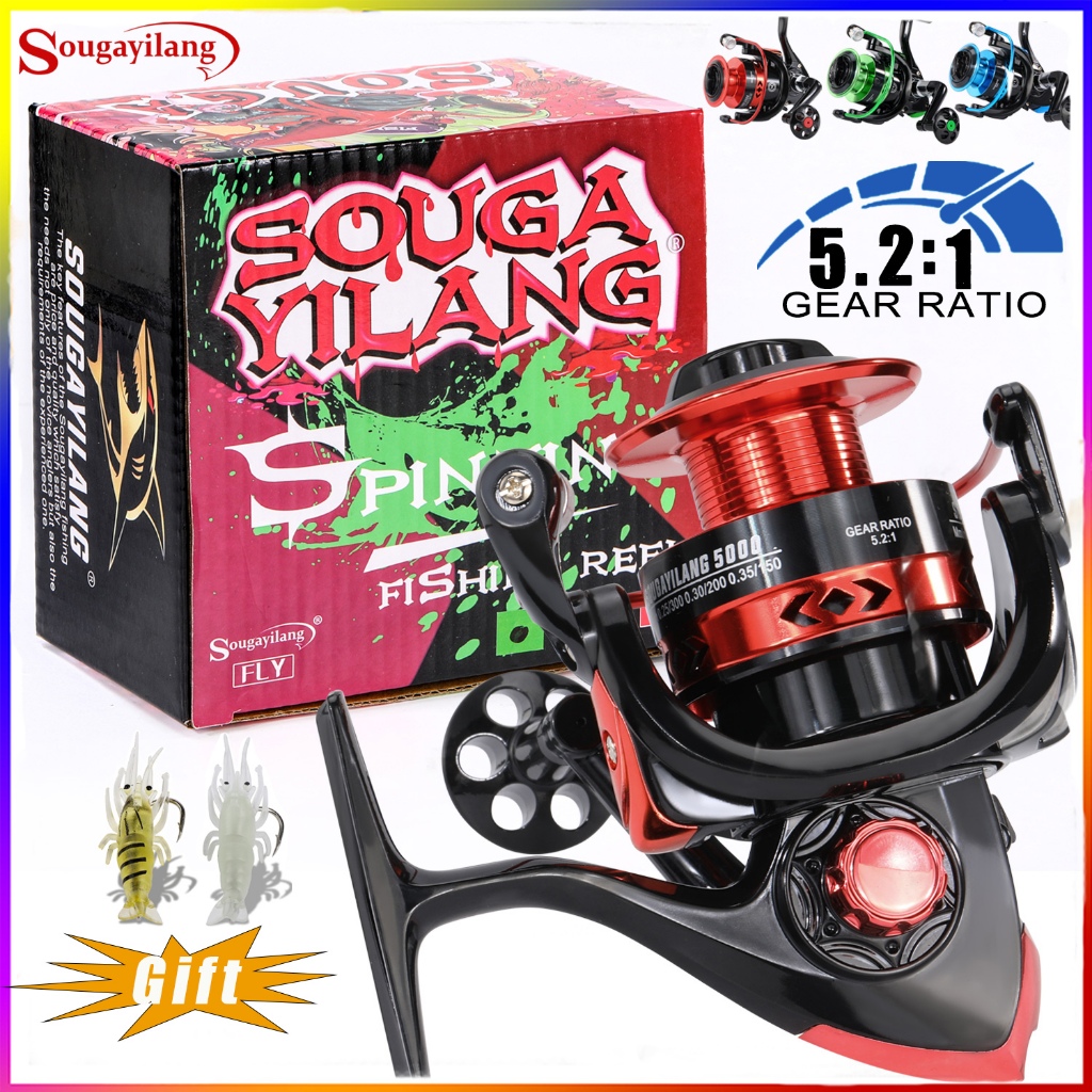 Sougayilang รอกตกปลาอลูมิเนียม อัตราทดเกียร์ 5.2:1 1000-5000 3 สี ลากสูงสุด 10 กก. สําหรับตกปลาน้ําจืด น้ําเค็ม