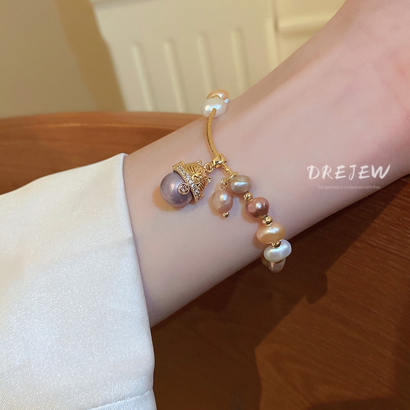 DREJEW สร้อยข้อมือ จี้ลูกปัดไข่มุก เพทาย แมวนําโชค แฮนด์เมด สไตล์ฝรั่งเศส เรโทร ใช้แล้วไม่แพ้