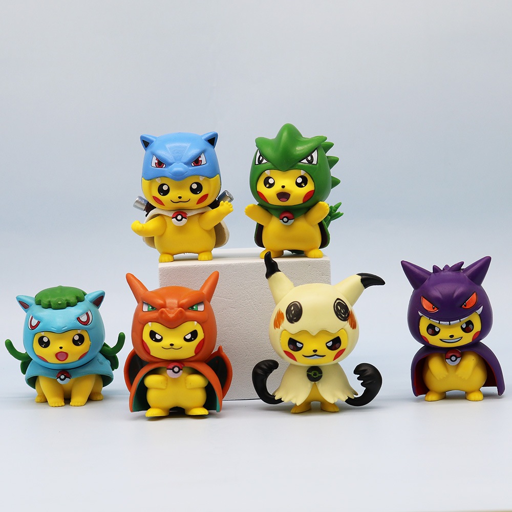 6 ชิ้น/เซ็ต 8 ซม.อะนิเมะรูป Pikachu Gengar Blastoise Charizard Mimikyu Venusaur กระเป๋า Monster รุ่น Q PVC ตัวเลขการกระทําตุ๊กตาของเล่น