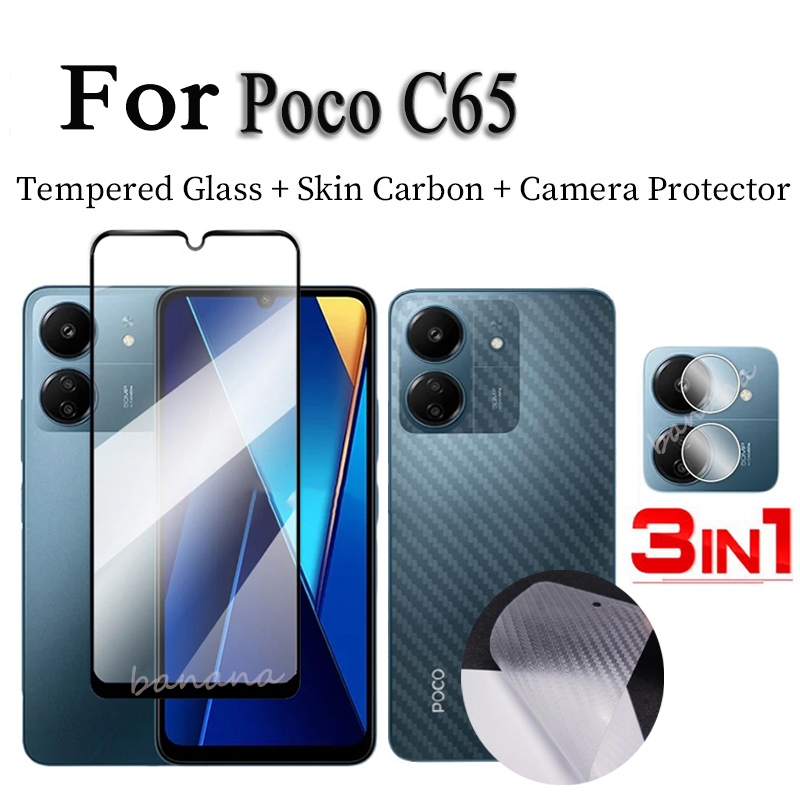สําหรับ POCO C65 กระจกนิรภัย PocoC65 C 65 3 in 1 เลนส์กล้อง กระจกกันรอยหน้าจอ และฟิล์มด้านหลัง