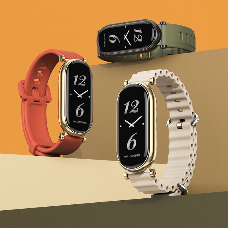 MIJOBS สายรัดซิลิโคน สำหรับ Mi Band 10 9 8 สายรัดข้อมือแบบมีขั้วต่อโลหะสำหรับผู้ชายผู้หญิงพร้อมสายนาฬิกา Ocean สำหรับ Xiaomi Smart Band 9 เวอร์ชัน NFC เวอร์ชันสากล อุปกรณ์เสริมที่เปลี่ยนได้ นาฬิกา