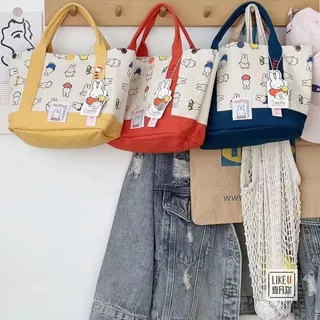 【จัดส่งจากประเทศไทย】🌼พร้อมส่ง🌼 กระเป๋าถือ ผ้าแคนวาส ปักลายกระต่ายน่ารัก 3 แบบ แฟชั่นสไตล์เกาหลี