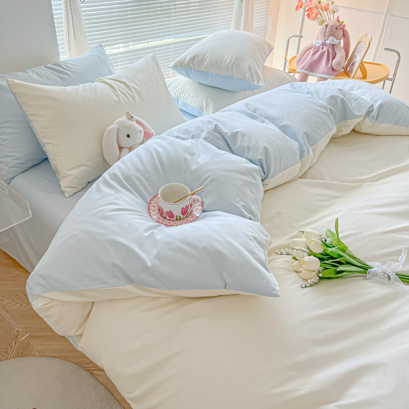 Dansunreve ชุดเครื่องนอน สีพื้น ผ้าฝ้าย ผ้าปูที่นอน + ปลอกผ้านวม + ปลอกหมอน 3ฟุต 5 ฟุต 6ฟุต ชิ้นปลอกผ้านวม ระบายอากาศ สีมาการอง เป็นมิตรกับผิว ไม่มีผ้านวม