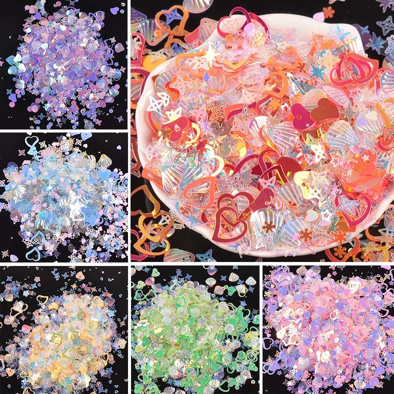 20g 3-15 มม.ที่มีสีสันผสมเลื่อมสําหรับ DIY Face Nail Art Decor Shell Spangle เย็บอุปกรณ์ Paillette สติกเกอร์งานฝีมือ Glitter CP3382