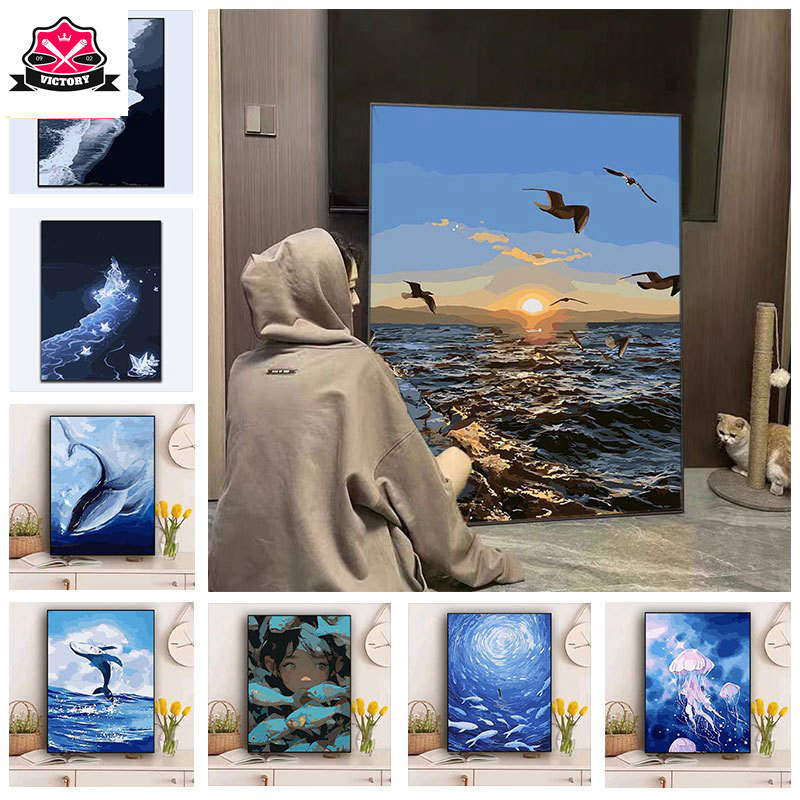 Victory -30*40cm/40*50cm-ระบายสีตามตัวเลข--ภาพระบายสีตามตัวเลข--ภาพระบายสีตามตัวเลข --ภาพวาดระบายสีตามตัวเลข--สีระบายสีตามตัวเลข-*-รูประบายสีตามตัวเลข--ระบายสีตามตัวเลขจีน-Ocean_ ภาพจิตรกรรม ลายปลาโลมา ระบายสีตามตัวเลข แฮนด์เมด สําหรับตกแต่งห้องนอน
