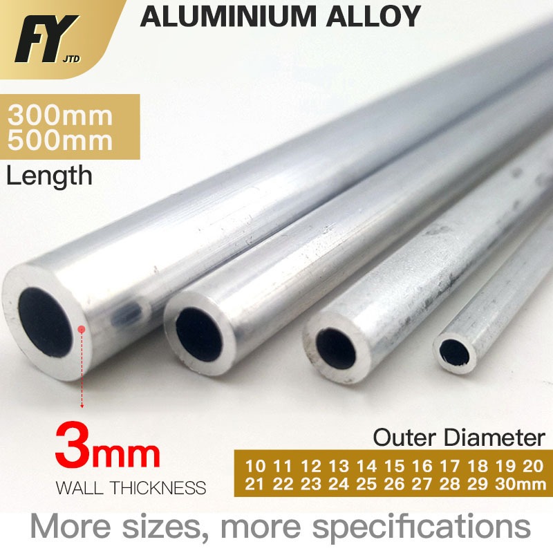 Fuyi ท่ออลูมิเนียม 3 มม. หนา 300 มม. 500 มม. เส้นผ่าศูนย์กลางด้านนอก 10 12 14 15 16 17 18 19 20 21 22 23 24 25 26 27 28 29 30 มม.