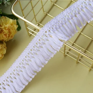 ผ้าฝ้าย 5 หลา สีเบจ ขาว ดํา พู่ ลูกไม้ ขอบผ้า สําหรับเย็บผ้า งานฝีมือ DIY กว้าง 4 ซม.