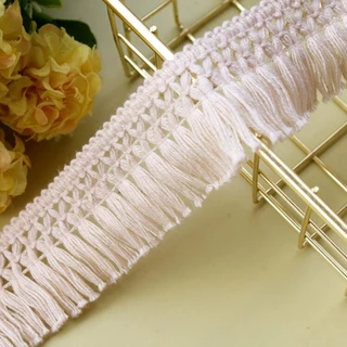 ผ้าฝ้าย 5 หลา สีเบจ ขาว ดํา พู่ ลูกไม้ ขอบผ้า สําหรับเย็บผ้า งานฝีมือ DIY กว้าง 4 ซม.