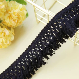 ผ้าฝ้าย 5 หลา สีเบจ ขาว ดํา พู่ ลูกไม้ ขอบผ้า สําหรับเย็บผ้า งานฝีมือ DIY กว้าง 4 ซม.