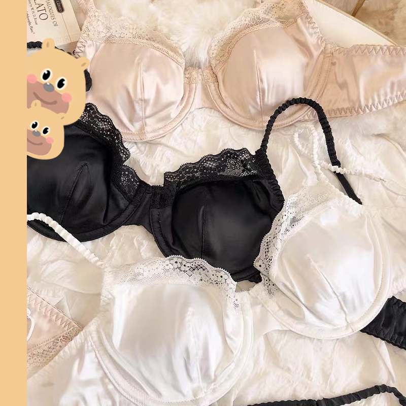 🎀bearbra🎀สีเหลืองอําพัน / ฝรั่งเศส ซาติน  ผู้หญิง  นลูกไม้ ชุดชั้นในมีวงแหวนเหล็ก