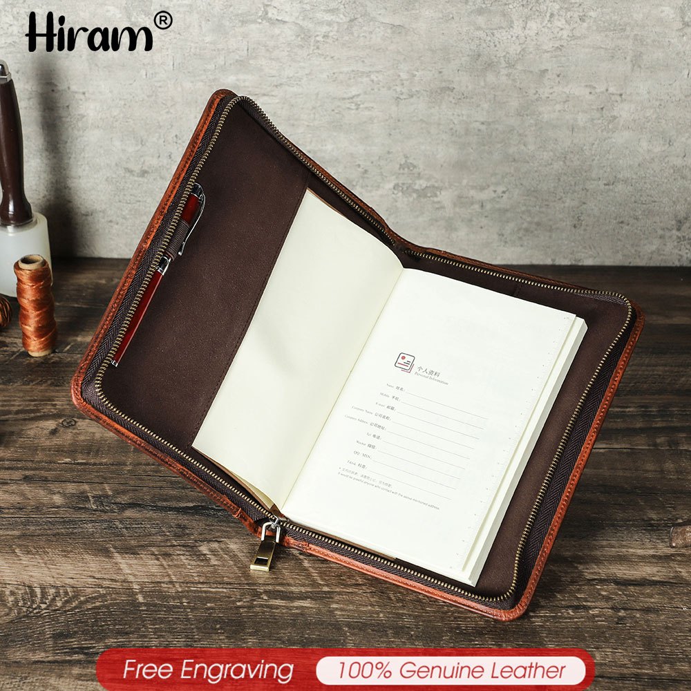 Hiram Free Engrave Book Sleeve Protector A5 เอกสารฝาครอบเครื่องเขียนหนังแฟ้ม Organizer