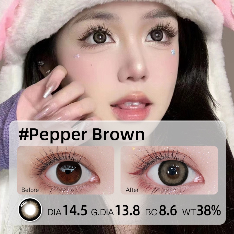O2girl (COD) คอนแทคเลนส์ สีน้ําตาลธรรมชาติ 14.5 มม. 2 ชิ้น (0~-8.00)
