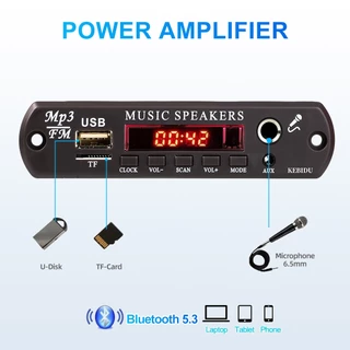 บอร์ดถอดรหัส 60W DC 5V-20V บลูทูธ 5.3 ไมโครโฟน 6.5 มม. วิทยุ FM TF USB เครื่องเล่นเพลง ลําโพง ควบคุมระดับเสียง สําหรับรถยนต์