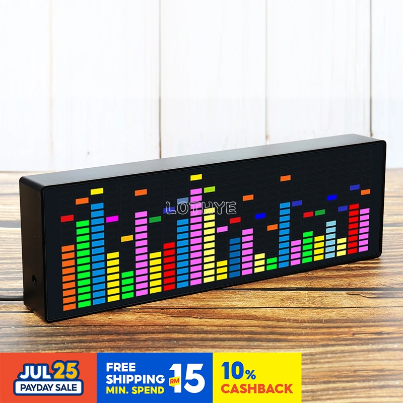 ไฟ Led สเปกตรัมเพลงสําเร็จรูป ไฟเซ็นเซอร์เสียง 1624 Rgb แสดงระดับบรรยากาศ Vu Meter พร้อมจอแสดงผลนาฬิกา