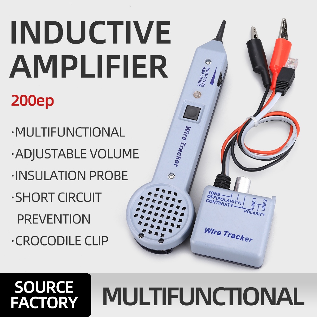 200ep Line Finder Tone Generator Kit เครื่องทดสอบสายเคเบิล Tracer ความแม่นยําสูงเครื่องขยายสัญญาณอุปนัย Home เครื่องติดตามลวดพลาสติกสีเทา