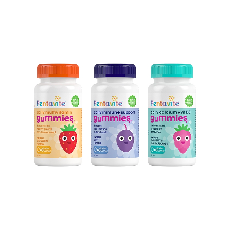 Pentavite วิตามิน 3 ขวด (Bubbly B+Vitamin C+ Calcium+D Plus) เคี้ยวได้ 90 ชิ้น + Pentavite Daily Mul