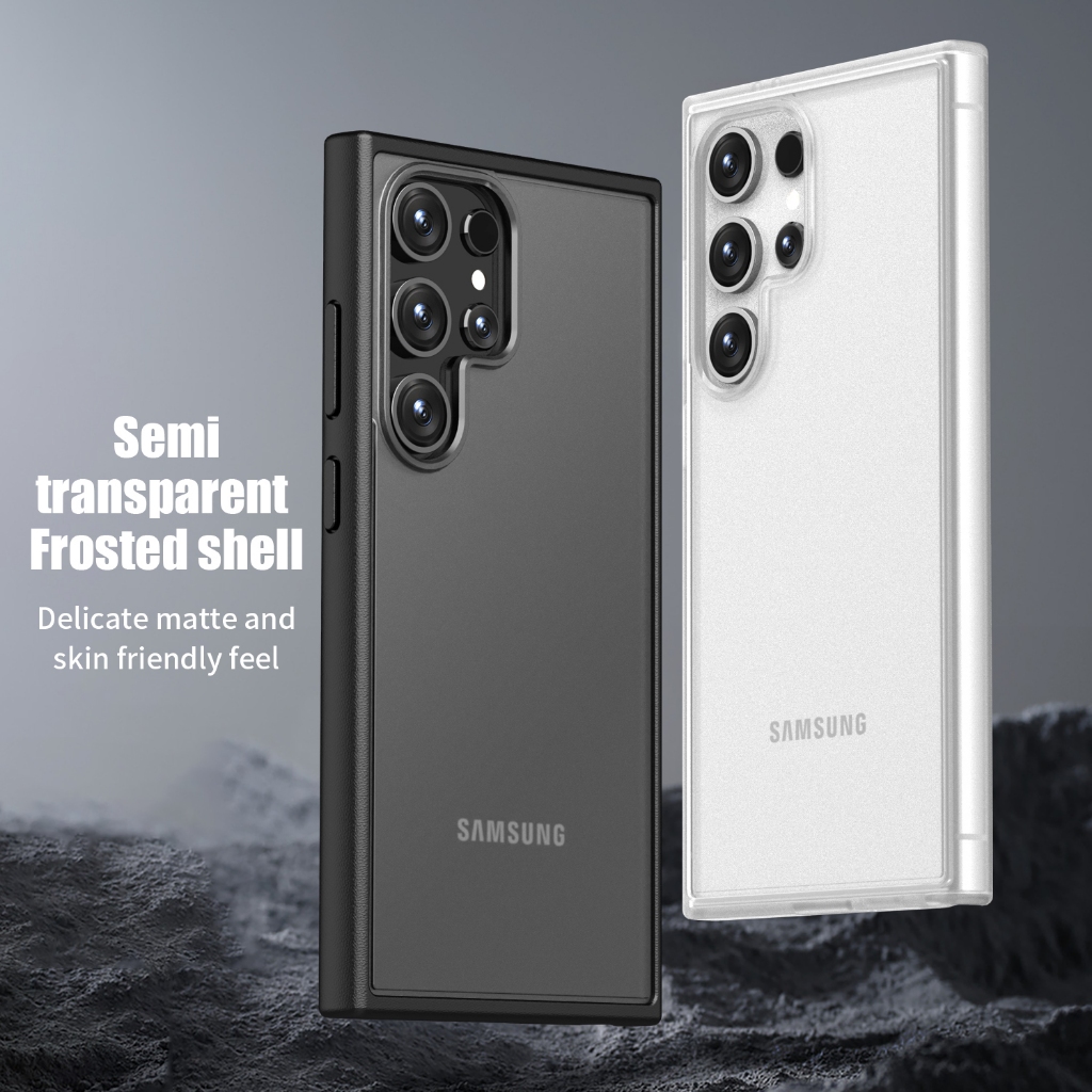 Frosted กึ่งโปร่งใสสําหรับ Samsung Galaxy S26 S25 S24 Ultra Plus Soft Silica Gel Edge + อะคริลิคปกหลัง
