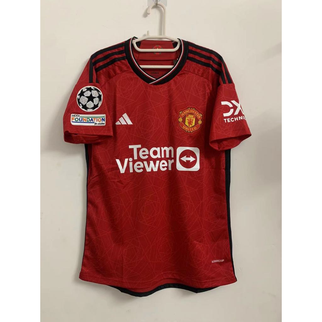 เสื้อกีฬาแขนสั้น ลายทีมชาติฟุตบอล Manu 23 24 ชุดเหย้า คุณภาพสูง ไซซ์ S - 4XL