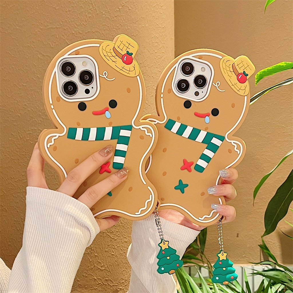 สําหรับกรณี iphone 16 Pro Max 15 Pro Max 14 Pro Max 13 Pro Max 12 Pro Max 3D สามมิติคริสต์มาส Gingerbread Man ซิลิโคนนุ่มกรณี