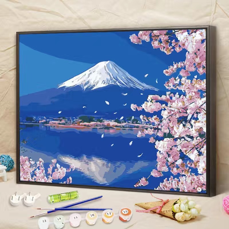 JINYOU(30*40 ซม.) ระบายสีตามตัวเลข ภูเขาฟูจิ สีอะครีลิคระบายสีด้วยมือ ศิลปะ ภาพระบายสีตามตัวเลข ภาพวาดตกแต่ง จิตรกรรมภูมิทัศน์