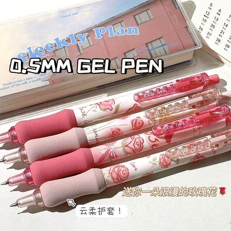 ปากกาเจลลูกลื่น 0.5 มม. สีดํา แห้งเร็ว เครื่องเขียน 4 ชิ้น/ชุด