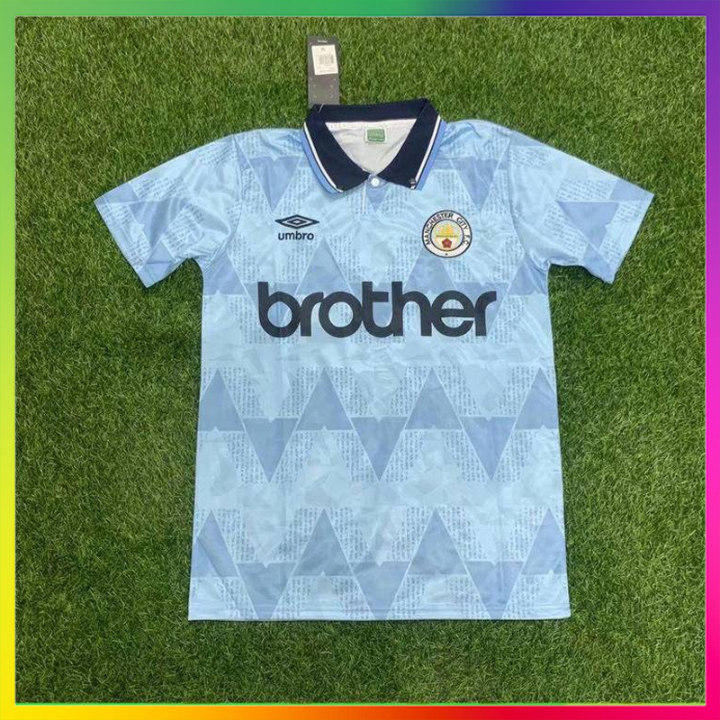 เสื้อกีฬาแขนสั้น ลายทีมชาติฟุตบอล Manchester City 88-90 ชุดเหย้า สไตล์จีนย้อนยุค