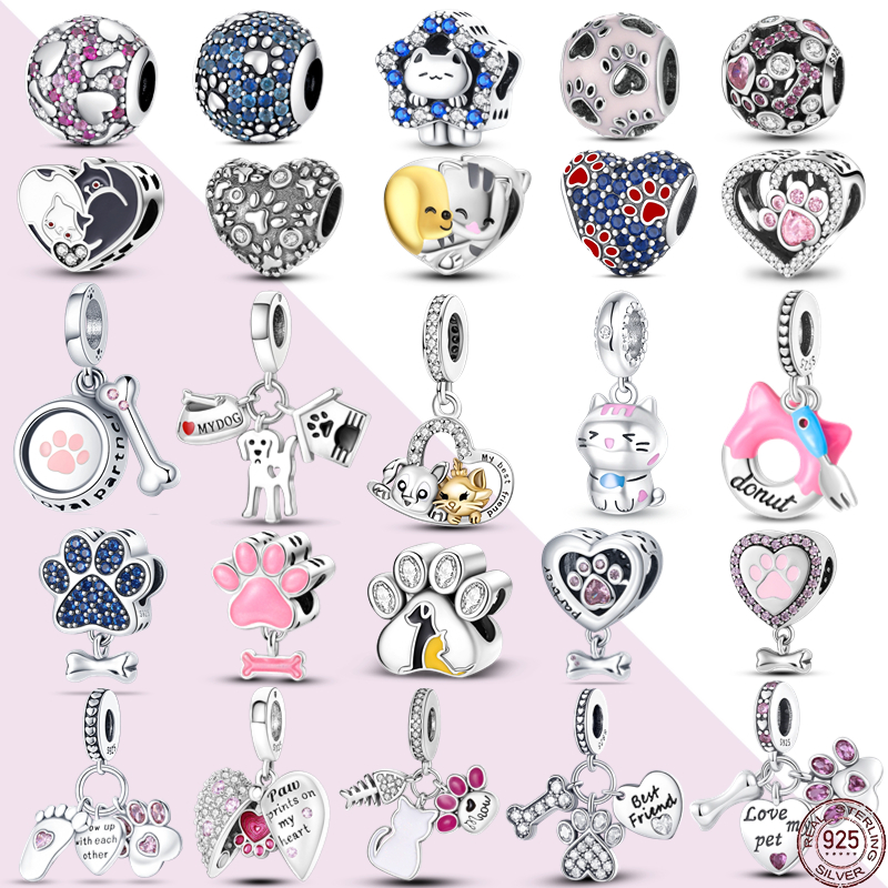 เครื่องประดับ สร้อยข้อมือ เงิน 925 ประดับลูกปัด รูปแมว และสุนัขน่ารัก เหมาะกับของขวัญ สําหรับแม่ และเด็ก
