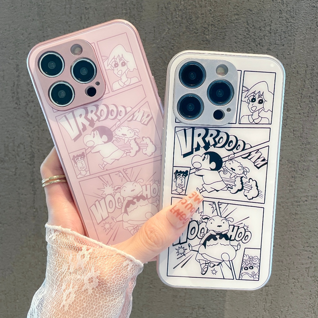 เคสโทรศัพท์มือถือกระจกนิรภัย ลายการ์ตูนชินจัง สําหรับ เคส Samsung Galaxy A12 A13 A14 A21S A73 A72 A71 A70 A54 A53 A52S A51 A50S A30S A42 A34 A33 A32 A31 A23 A22 A24 A22 5g case