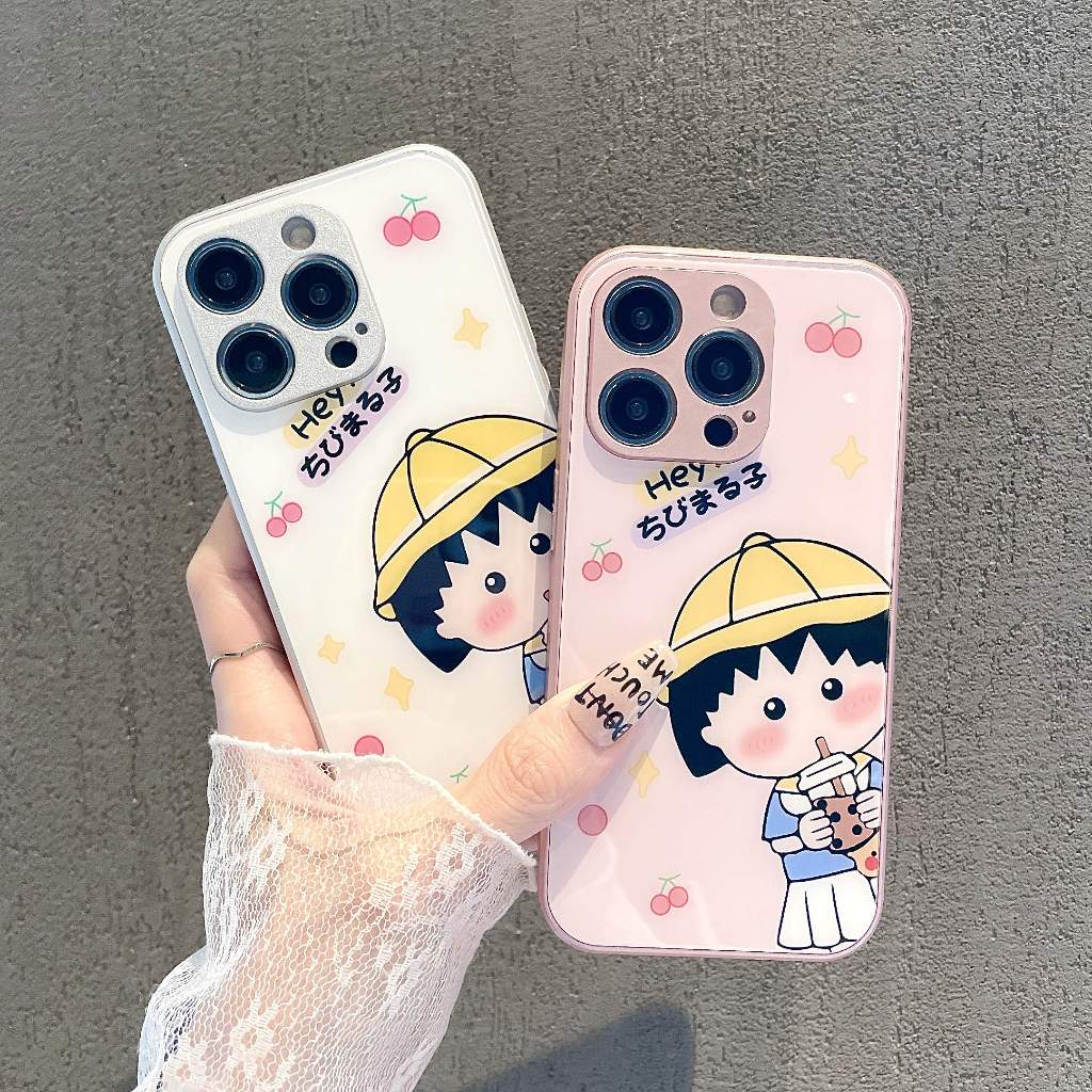 เคสโทรศัพท์มือถือกระจกนิรภัย ลายการ์ตูนชิบิ มารุโกะจังน่ารัก สําหรับ เคส Samsung Galaxy A12 A13 A14 A21S A10S A73 A72 A71 A70 A54 A53 A52S A51 A50S A30S A42 A34 A33 A32 A31 A23 A22 A24 A22 5g case